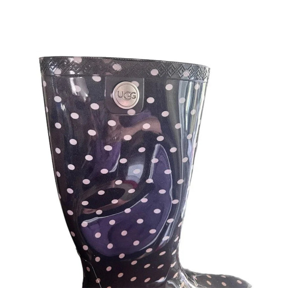Ugg Boots Shaye Rain Rubber Boots Polka Dot Pull On Shoes Fur Lined Soles Size 6 - Picture 3 of 8
